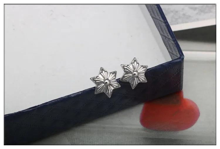 925 Silver Hexagram Earrings Unisex Rock Hip Hop Style
