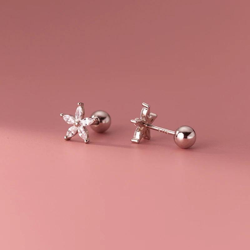 925 Silver Petal Flower Stud Earrings for Women Sweet Party Jewelry