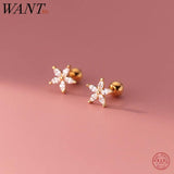 925 Silver Petal Flower Stud Earrings for Women Sweet Party Jewelry