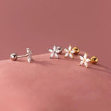 925 Silver Petal Flower Stud Earrings for Women Sweet Party Jewelry