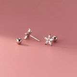 925 Silver Petal Flower Stud Earrings for Women Sweet Party Jewelry