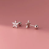 925 Silver Petal Flower Stud Earrings for Women Sweet Party Jewelry