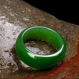 Natural Green Hetian Jade Ring Chinese Jadeite Amulet Charm Jewelry Hand Carved