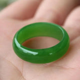 Natural Green Hetian Jade Ring Chinese Jadeite Amulet Charm Jewelry Hand Carved