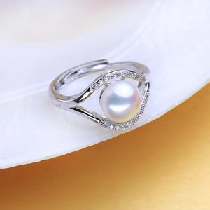 Freshwater Pearl Zircon Party Silver Adjustable Rings Women