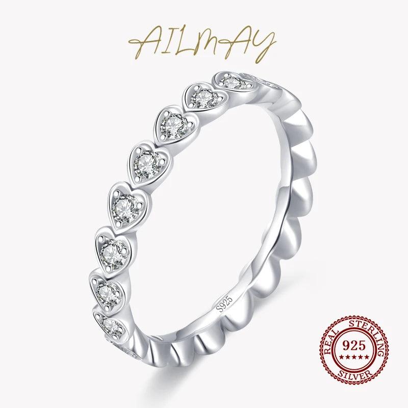 925 Silver CZ Heart Stackable Ring For Women Wedding Jewelry
