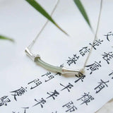 Natural Hetian Jade Bamboo S925 Sterling Silver Pendant Necklace