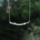 Natural Hetian Jade Bamboo S925 Sterling Silver Pendant Necklace