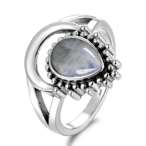 Vintage Moonstone Water Drop Ring 925 Silver Wedding Party Jewelry