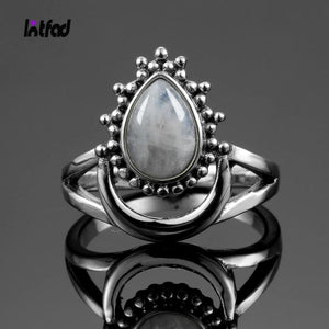 Vintage Moonstone Water Drop Ring 925 Silver Wedding Party Jewelry