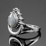 Vintage Moonstone Water Drop Ring 925 Silver Wedding Party Jewelry