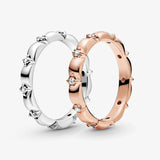 925 Silver Flower Petals Band Ring 2 Colours for Women Engagement Jewelry