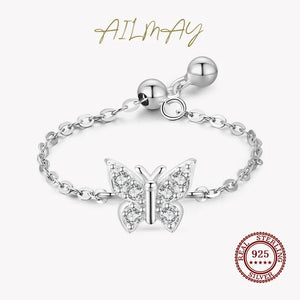 925 Silver Butterfly Chain Ring for Women