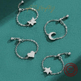 925 Silver Butterfly Chain Ring for Women