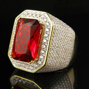 925 Silver Men's Ruby Zircon Ring for Wedding Party