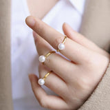 Vintage Stainless Steel Band Ring with Freshwater Pearl
