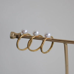 Vintage Stainless Steel Band Ring with Freshwater Pearl