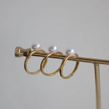 Vintage Stainless Steel Band Ring with Freshwater Pearl
