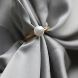 Vintage Stainless Steel Band Ring with Freshwater Pearl