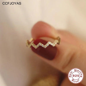 925 Silver Plated V-Shaped Wave Ring with Zircon for Women