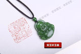 Chinese Xinjiang Green Jade Maitreya Buddha Pendant Necklace Amulet Luck