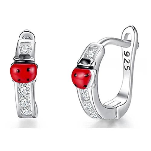 Christmas Stud Earrings 925 Silver Ladybug Clover Heart for Women Kids Girls
