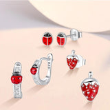 Christmas Stud Earrings 925 Silver Ladybug Clover Heart for Women Kids Girls