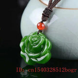 Green Jade Rose Pendant Necklace Jadeite Natural Flower Women Men Chinese Charm
