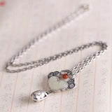 Vintage Ethnic Hetian Jade Peony Tassel Pendant Necklace