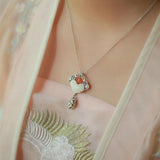 Vintage Ethnic Hetian Jade Peony Tassel Pendant Necklace