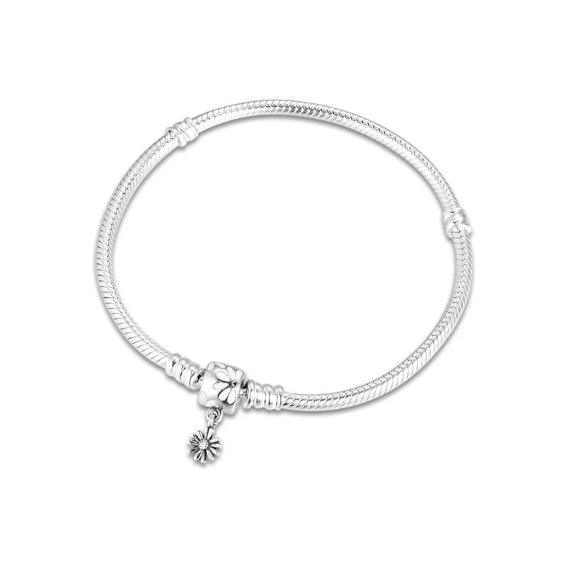 Daisy Flower Clasp Bracelet 925 Sterling Silver Jewelry