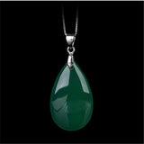 Green Agate Chalcedony Jade Water Drop Pendant Necklace Charm Jewelry