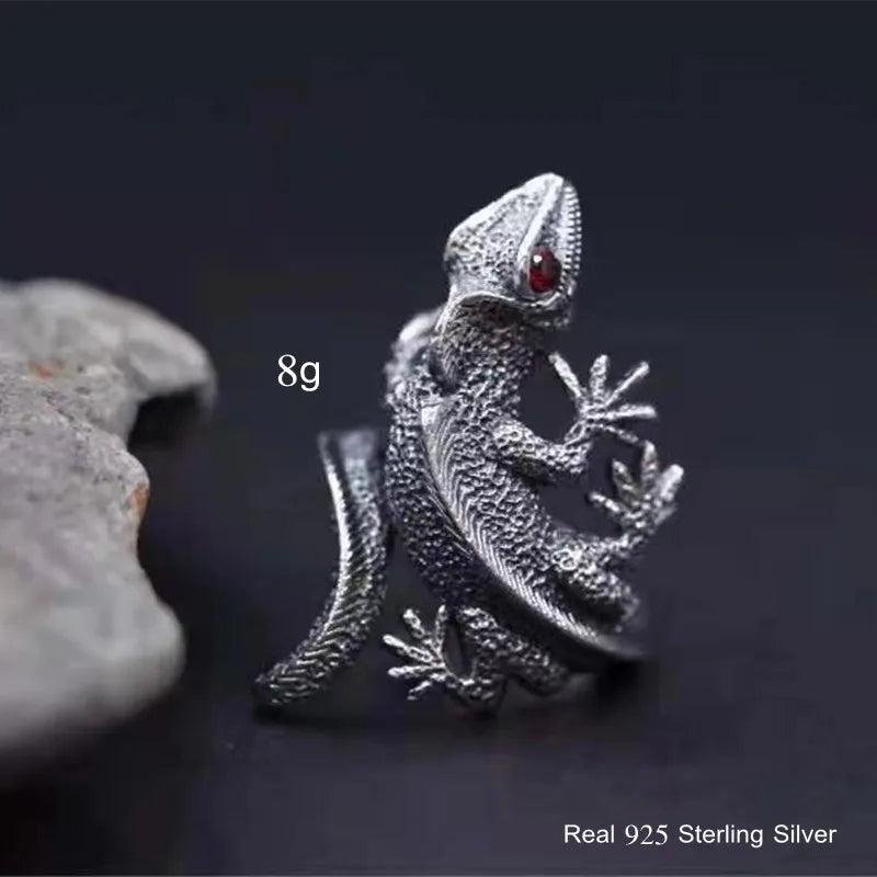 925 Silver Lizard Rock Punk Ring Men Women Jewelry