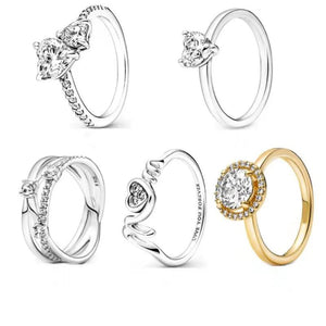 Mother's 925 Silver Double Heart Family Pan Ring Gift Women
