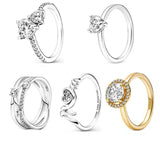Mother's 925 Silver Double Heart Family Pan Ring Gift Women