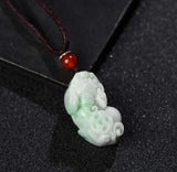 Emerald Money Pixiu Pendant Necklace Hand-Carved Luck Amulet