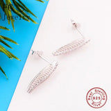 Real 925 Silver Leaf Zirconia Stud Earring for Women