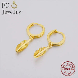 925 Silver Feather Bead Hoop Earring Pendientes