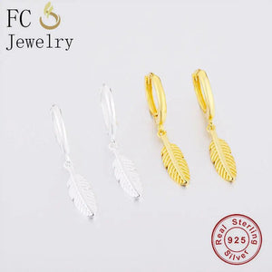 925 Silver Feather Bead Hoop Earring Pendientes