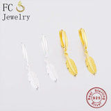 925 Silver Feather Bead Hoop Earring Pendientes