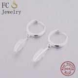 925 Silver Feather Bead Hoop Earring Pendientes