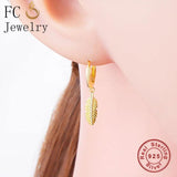 925 Silver Feather Bead Hoop Earring Pendientes