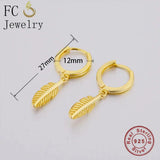 925 Silver Feather Bead Hoop Earring Pendientes