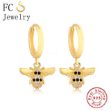 925 Silver Bee Hoop Earring Zircon Women Ear Piercing Pendientes