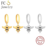 925 Silver Bee Hoop Earring Zircon Women Ear Piercing Pendientes