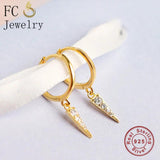 925 Silver Geometric Triangle Pizza Zirconia Golden Hoop Earring For Women