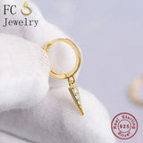 925 Silver Geometric Triangle Pizza Zirconia Golden Hoop Earring For Women