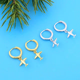 925 Silver 3D Airplane Hoop Earrings for Women