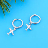 925 Silver 3D Airplane Hoop Earrings for Women