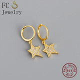 925 Silver Round Star Mix Zirconia Hoop Earring for Women